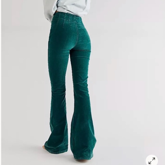 Free people jayde cord high rise flare pants in turquoise green - Picture 1 of 4